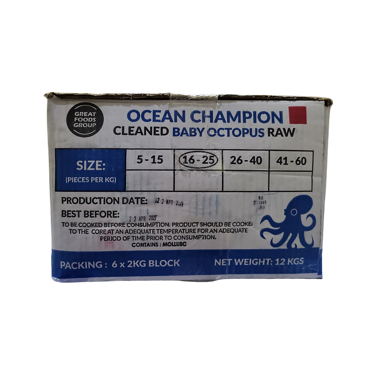 冷凍タコベビー 16/25 GOF 2kg*6/냉동 통 쭈꾸미