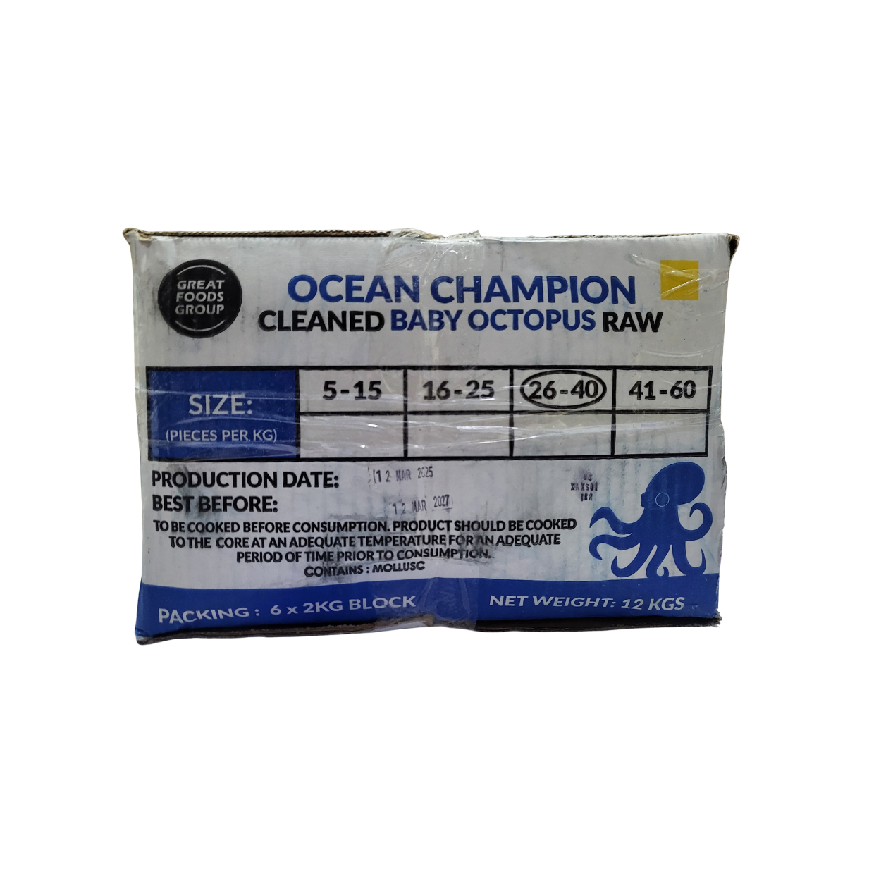 冷冻章鱼宝宝16/25 GOF 2kg*6/냉동 통 쭈꾸미