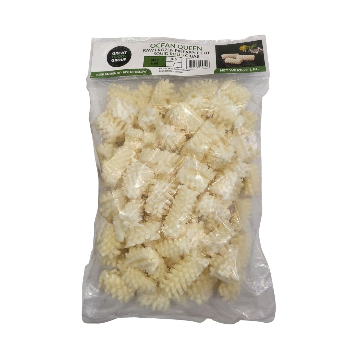 SQUID ROLL P/CUT GIGAS O/QUEEN 1KG 4-6CM/냉동 파인애플컷 오징어(퀸) 4-6cm 1kg*5
