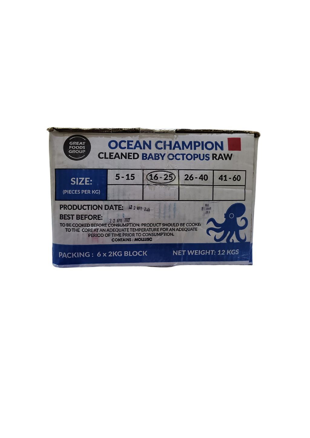 冷凍タコベビー 16/25 GOF 2kg*6/냉동 통 쭈꾸미