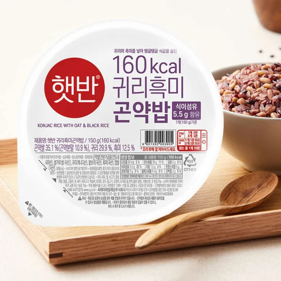 CJ HETBAHN COOKED BLACK & OAT KONJAC RICE 150G*24/햇반 귀리 흑미 곤약밥 150g*24