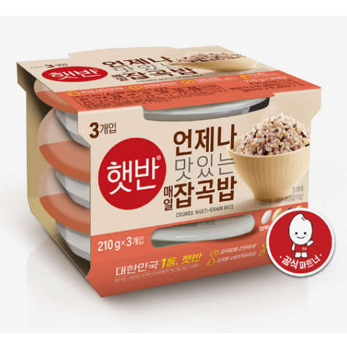 CJ HETBAHN COOKED RICE - MULTI-GRAIN (210g*3)*12bundle/씨제이 햇반 매일 잡곡밥 210g 3입