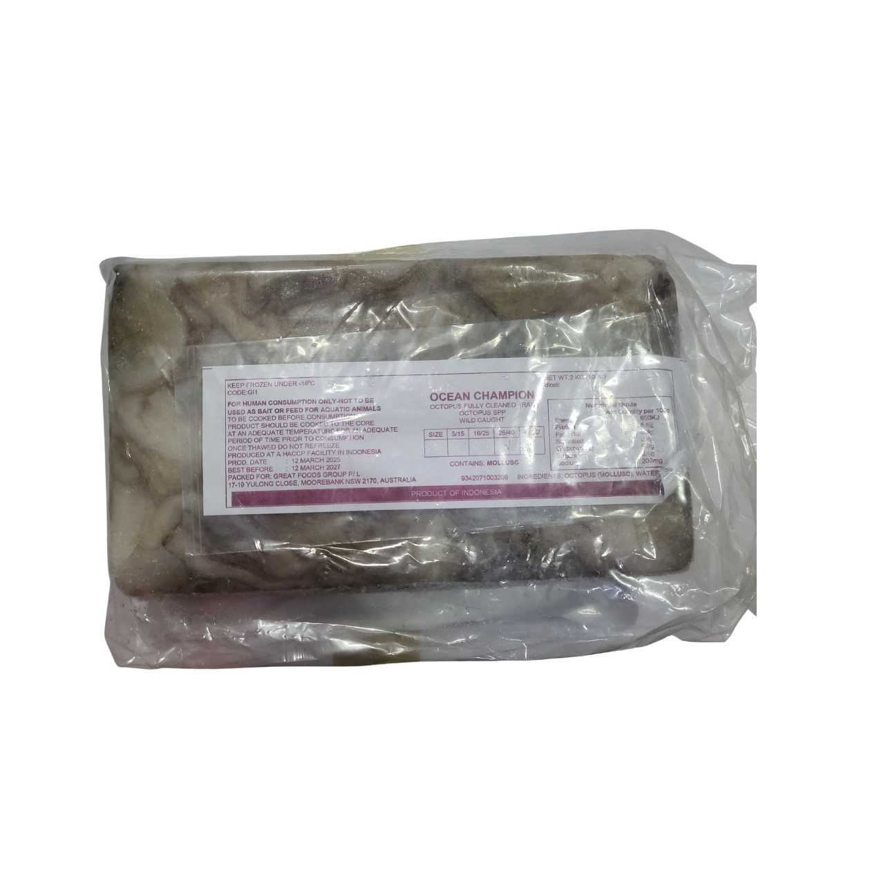 冷冻章鱼宝宝16/25 GOF 2kg*6/냉동 통 쭈꾸미