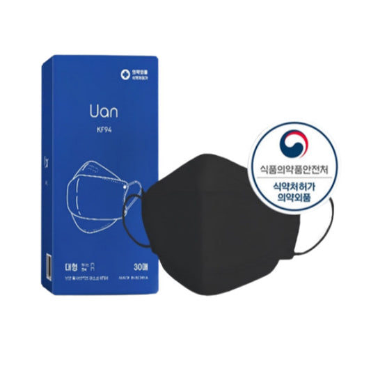 YUAN KF94 MASK BLACK 30PCS/유안 황사 방역용 마스크 블랙 KF94 30개입