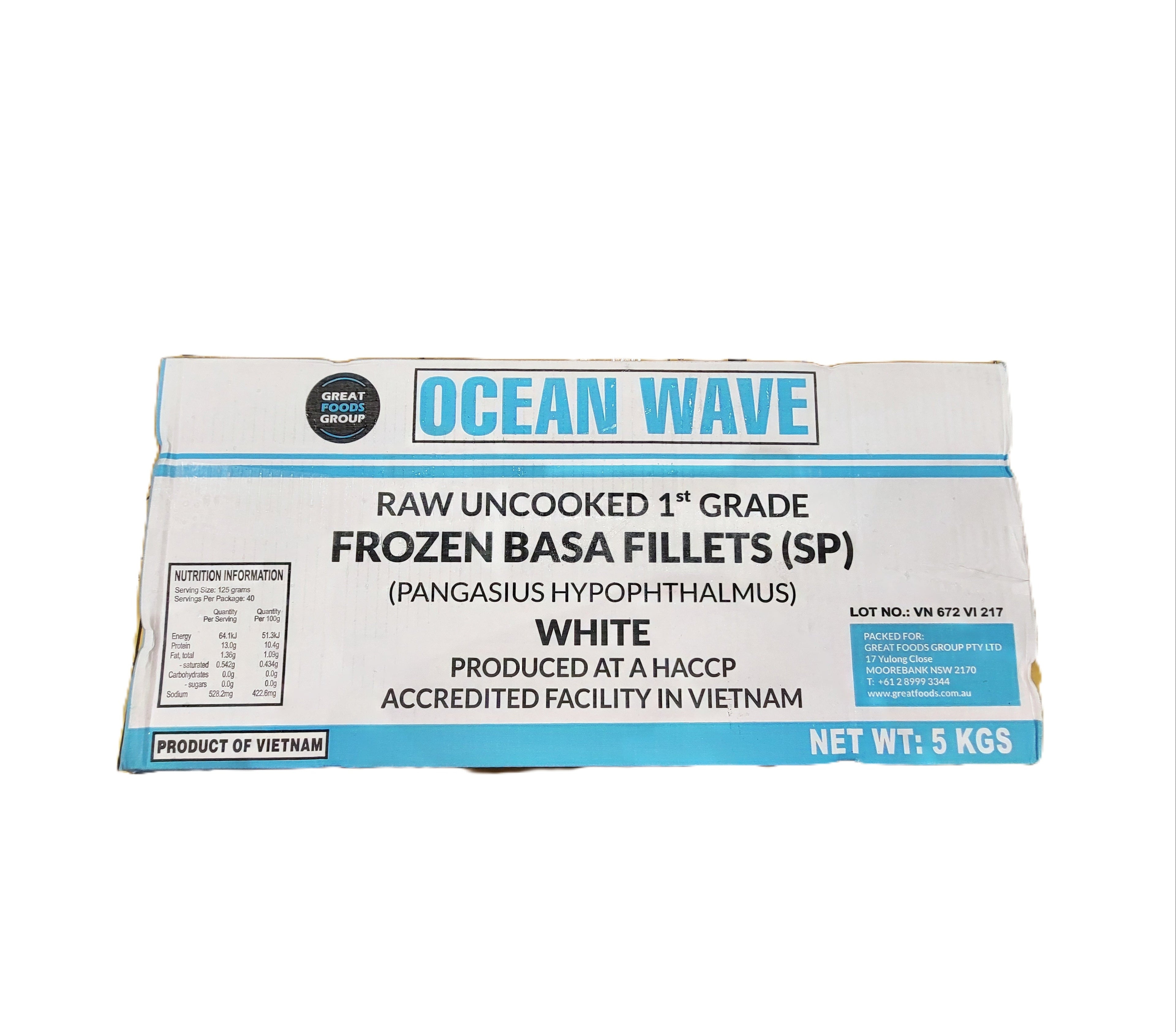 Frozen Fish Basa Fillet White SP O/WAVE (175/225) 5kg/냉동 바사 필렛
