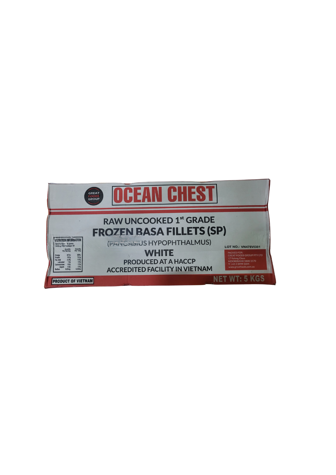 FROZEN FISH BASA FILLET (175/225) WHITE SP O/CHEST 5KG /냉동 바사 필렛 5kg*1