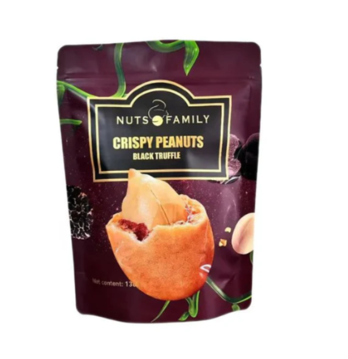 Packaging of Nuts Family Crispy Peanuts Black Truffle on a white background