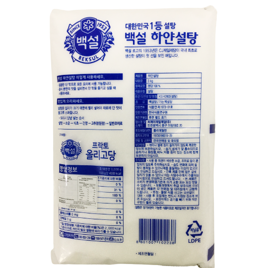 白糖 CJ Beksul 白糖 3kg*6/씨제 Been 하얀 설탕